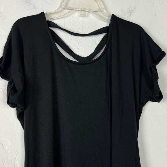 Athleta Dress T Shirt Solid Black Jersey Knit Cross Strap Back Short Sleeve Knit - Picture 5 of 10